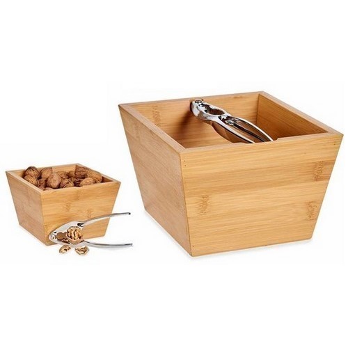CAJA BAMBU C/CASCANUECES INOX 16X16X11CMS